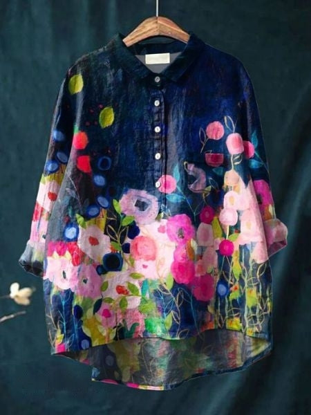 Lila -  Bluse mit Blumendruck