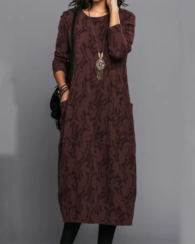Julia - Bedrucktes Langarm-Kleid mit Taschen
