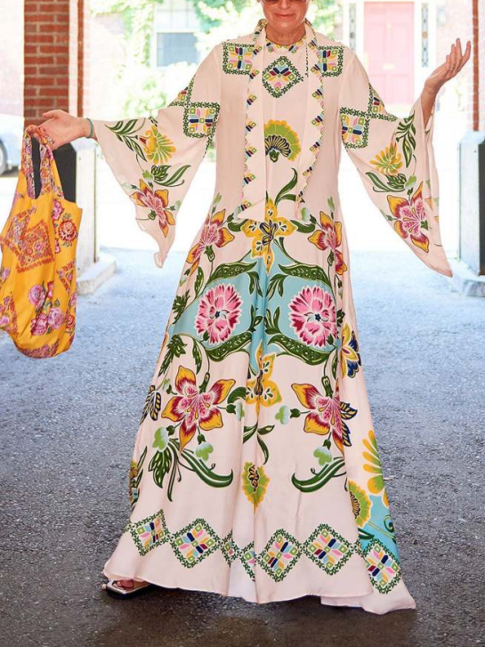 Eileen - Geblümtes Maxikleid mit langen Ärmeln