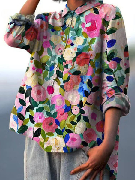 Lila -  Bluse mit Blumendruck