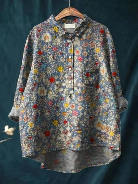 Lila -  Bluse mit Blumendruck