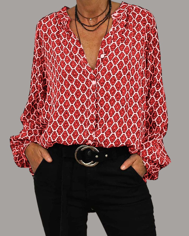 Helga - Entspanntes V-Ausschnitt Midi-Shirt