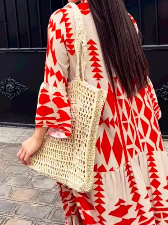 Veau - Übergroßes Kleid mit Retro-Print und V-Ausschnitt