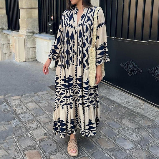 Veau - Übergroßes Kleid mit Retro-Print und V-Ausschnitt