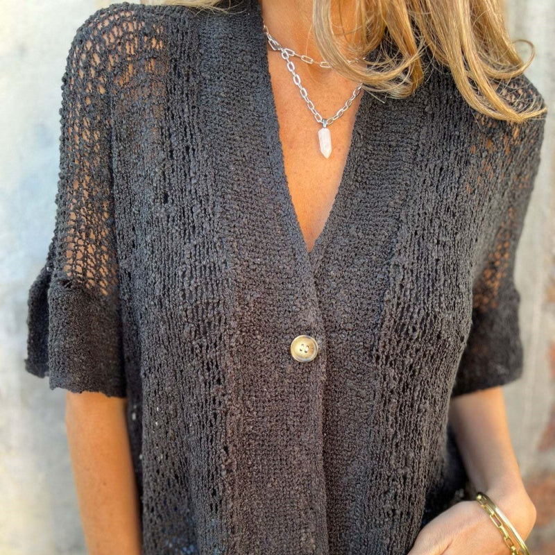 Marlene - Damen Stricktop in Einfarbig mit Einem Knopf